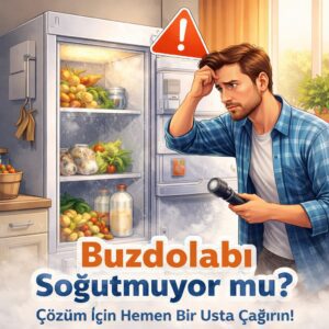 İlgili bir kişinin yer aldığı buzdolabı tamiri ilanı.